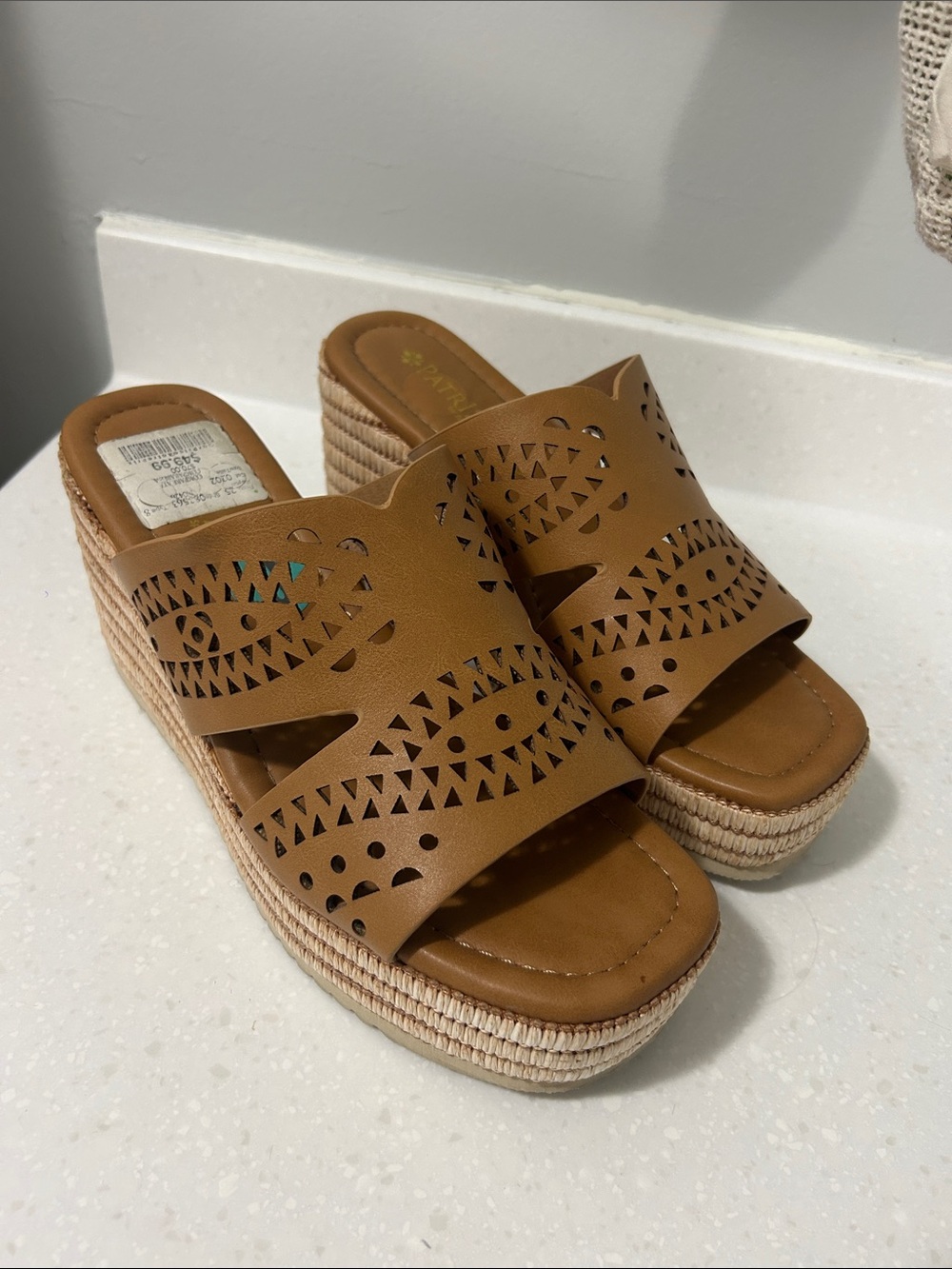 Women’s Tan Laser-Cut Platform Slide Sandals - patrizia by spring